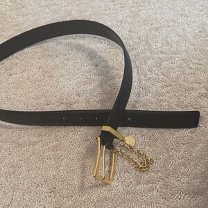 Anne Klein Elegant Black Belt with Gold Chain Accent